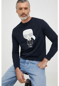 Karl Lagerfeld bluza bawełniana męska kolor granatowy z nadrukiem. Kolor: niebieski. Materiał: bawełna. Wzór: nadruk