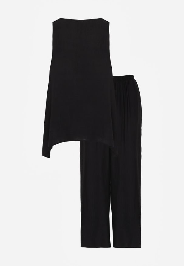 Renee - Czarny Wiskozowy Komplet z Lnem w Stylu Boho Spodnie i Bluzka z Haftem Marymene. Kolor: czarny. Materiał: wiskoza, len. Wzór: haft