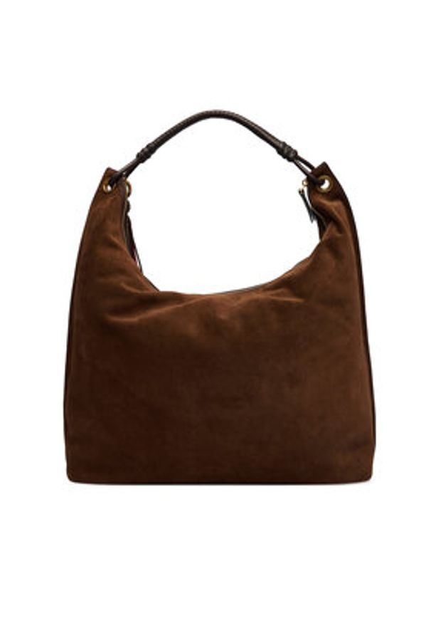 TOMMY HILFIGER - Tommy Hilfiger Torebka Th Statement Leather Hobo Suede AW0AW18403 Brązowy. Kolor: brązowy. Materiał: zamszowe, skórzane