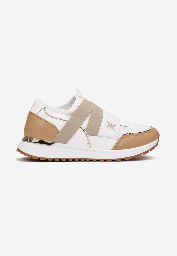 Born2be - Biało-Beżowe Sneakersy Wsuwane z Elastycznym Paskiem Rinese. Wysokość cholewki: przed kostkę. Zapięcie: bez zapięcia. Kolor: biały. Szerokość cholewki: normalna. Wzór: aplikacja, paski