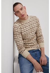 Premium by Jack&Jones Sweter z domieszką wełny męski kolor beżowy. Okazja: na co dzień. Kolor: beżowy. Materiał: wełna. Długość rękawa: długi rękaw. Długość: długie. Styl: casual
