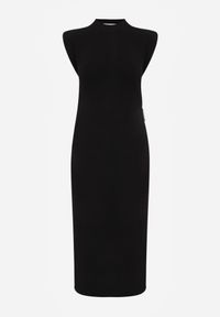 Born2be - Czarna Sukienka z Wiskozą Usztywnioną Linią Ramion i Cyrkoniową Broszką Iolope. Okazja: na komunię. Kolor: czarny. Materiał: wiskoza. Styl: elegancki #7