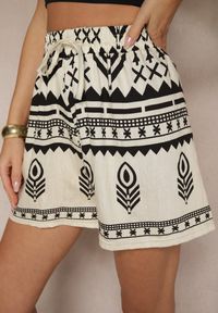 Renee - Czarno-Kremowe Wiskozowe Szorty High Waist ze Wzorem Boho Lunadora. Okazja: na co dzień. Stan: podwyższony. Kolor: czarny. Materiał: wiskoza. Sezon: lato. Styl: boho #3