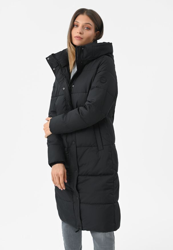 Volcano - Płaszcz z kapturem J-SIMA. Typ kołnierza: kaptur. Kolor: czarny. Materiał: poliester, materiał, dzianina, włókno. Długość: długie. Sezon: zima