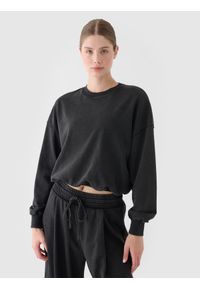 4f - 4F Bluza dresowa nierozpinana bez kaptura damska - czarna M. Okazja: na co dzień. Typ kołnierza: bez kaptura. Kolor: czarny. Materiał: dresówka. Wzór: gładki, ze splotem. Styl: klasyczny, casual, sportowy #1