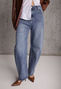 Renee - Granatowe Jeansy Barrel Leg High Waist z Bawełny Tinamist. Okazja: na co dzień. Stan: podwyższony. Kolor: niebieski. Styl: casual #4