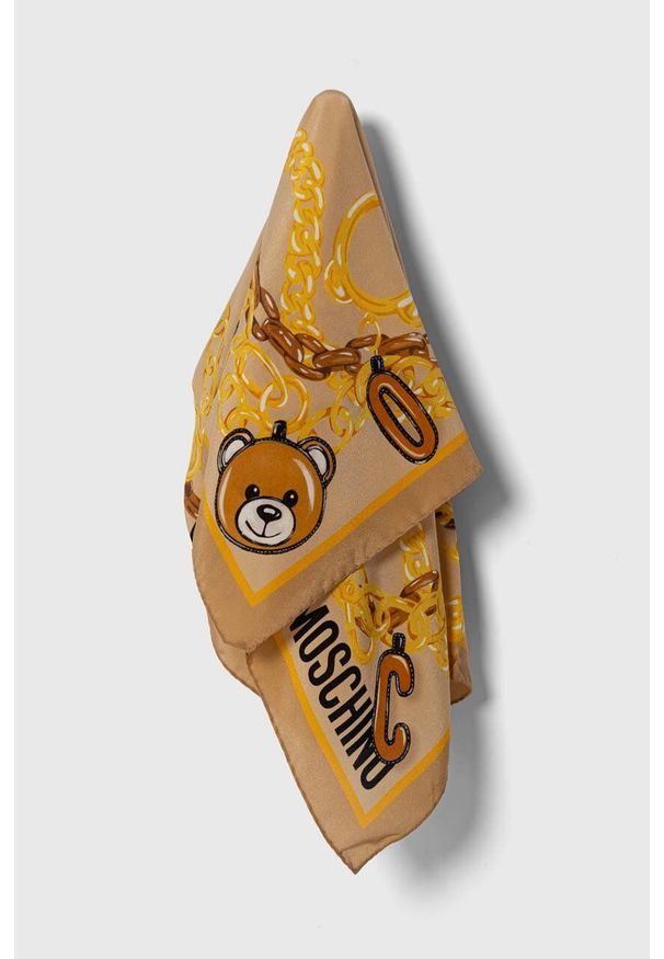 MOSCHINO - Moschino apaszka jedwabna kolor beżowy wzorzysta. Kolor: beżowy. Materiał: jedwab