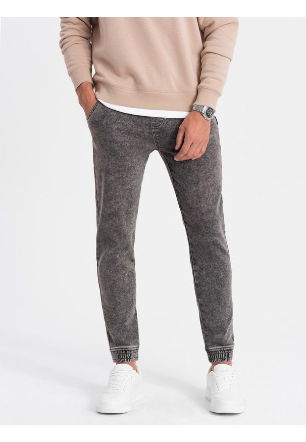 Ombre Clothing - Spodnie męskie marmurkowe jeansowe JOGGERY - szare V3 - Rozmiar: M. Kolor: szary. Materiał: jeans