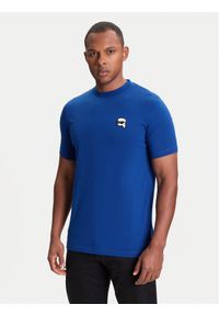 Karl Lagerfeld - KARL LAGERFELD T-Shirt 755710 553224 Niebieski Slim Fit. Typ kołnierza: dekolt w karo. Kolor: niebieski. Materiał: bawełna