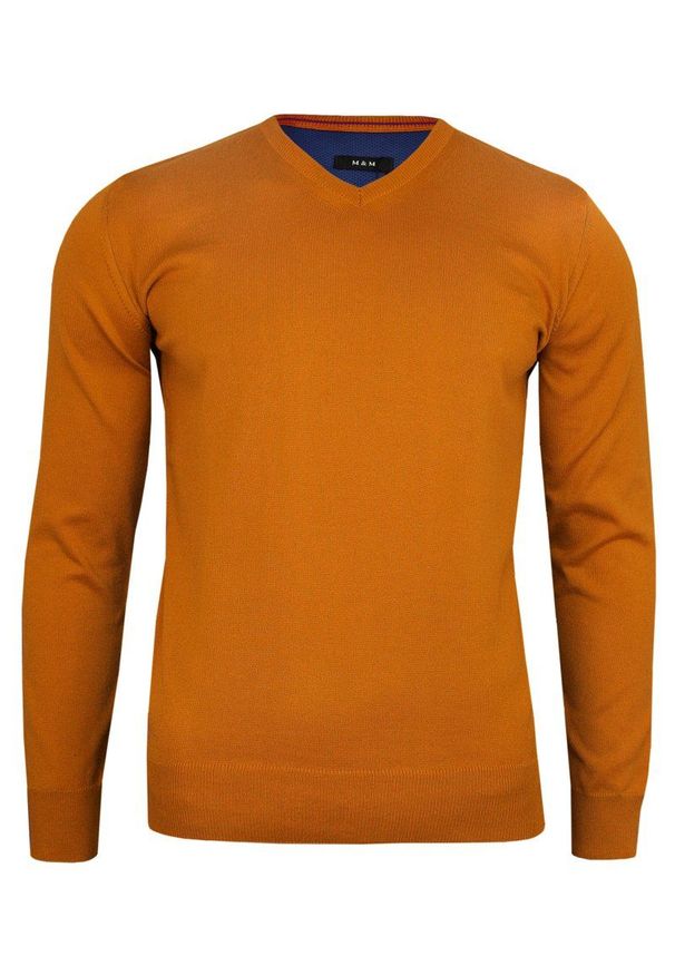 Pomarańczowy sweter MM Classic elegancki, na spotkanie biznesowe, z klasycznym kołnierzykiem