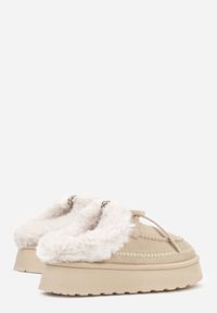 Born2be - Beżowe Wsuwane Śniegowce w Rustykalnym Stylu z Kokardą i Futrem Tusora. Okazja: na co dzień. Zapięcie: bez zapięcia. Kolor: beżowy. Materiał: futro. Styl: casual, klasyczny #3