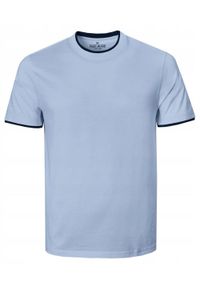 Jednokolorowa Koszulka z Lamówką - Pako Jeans - Błękitna. Okazja: na co dzień. Kolor: niebieski. Materiał: bawełna. Styl: casual #1