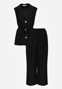 Born2be - Czarny Komplet z Topem o Fasonie Kamizelki z Paskiem i Szerokimi Spodniami z Wiskozą Zarinesh. Kolor: czarny. Materiał: wiskoza #8