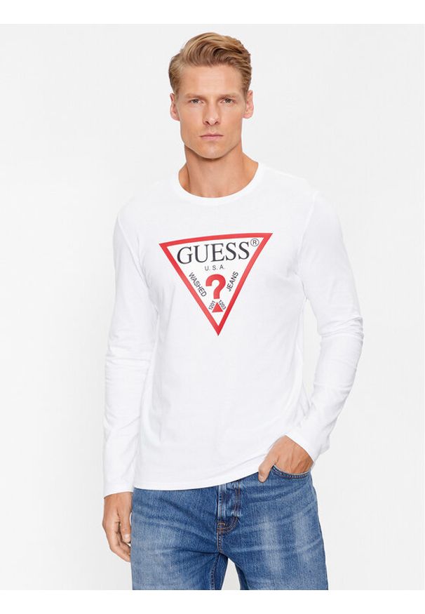 Guess Longsleeve Original Logo M2YI31 I3Z14 Biały Slim Fit. Kolor: biały. Materiał: bawełna. Długość rękawa: długi rękaw