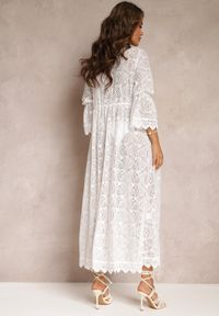Renee - Biały Kardigan Narzutka z Koronki w Stylu Boho z Wiązaniem Lilja. Okazja: na plażę. Kolor: biały. Materiał: koronka. Wzór: koronka. Styl: boho #5