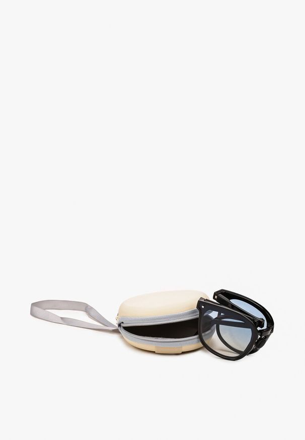 Born2be - Niebieskie Duże Okulary Przeciwsłoneczne z Metalicznym Detalem Tweeda. Kolor: niebieski