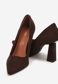 Renee - Brązowe Czółenka na Słupku Vices z Wkładką ze Skóry Naturalnej Rocce. Kolor: brązowy. Materiał: skóra. Obcas: na słupku. Styl: elegancki #6
