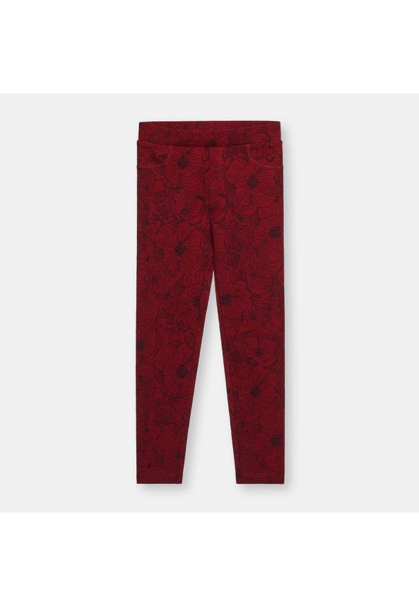 Sinsay - Elastyczne spodnie z nadrukiem all over - Bordowy. Kolor: czerwony. Wzór: nadruk
