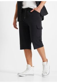 bonprix - Długie dresowe bermudy bojówki z czystej bawełny, regular fit. Kolor: czarny. Materiał: bawełna, dresówka. Długość: długie #1