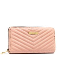 4U CAVALDI - Różowy, duży portfel damski ze skóry ekologicznej w jodełkę zamykany suwakiem - 4U Cavaldi. Kolor: różowy. Materiał: skóra ekologiczna. Wzór: jodełka #1