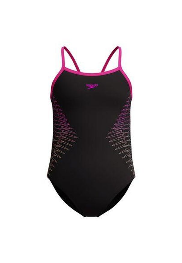 Strój kąpielowy jednoczęściowy na basen dziewczęcy Speedo MuscleBack. Kolor: wielokolorowy, czarny, różowy
