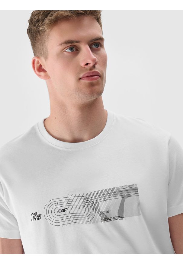 4f - 4F T-shirt z nadrukiem regular męski - biały L. Okazja: na co dzień. Kolor: biały. Materiał: dzianina, jersey. Wzór: nadruk. Styl: klasyczny, sportowy, casual