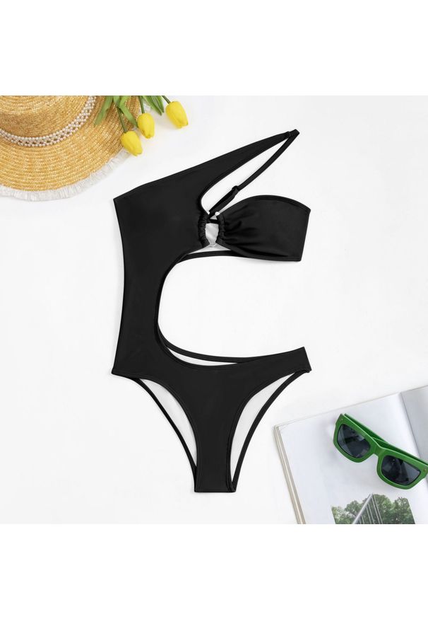 Intica - Strój kąpielowy jednoczęściowy z wycięciami regulowany ramiączka plaża basen Donya. Kolor: czarny. Materiał: materiał