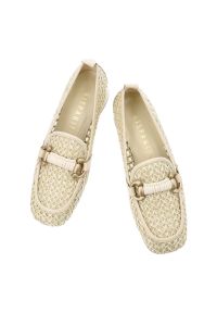 Półbuty damskie Hispanitas, ze skóry naturalnej z plecionym wykończeniem i wsuwanym krojem, beżowe, RHV264828 Marrakech-V26 Panna Soho-V26. Okazja: na co dzień. Kolor: beżowy. Szerokość cholewki: normalna. Wzór: ażurowy, aplikacja. Materiał: skóra. Sezon: lato. Obcas: na obcasie. Styl: casual, elegancki. Wysokość obcasa: niski #4