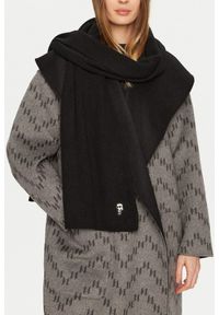Karl Lagerfeld - KARL LAGERFELD Czarny damski szalik Knit Scarf. Kolor: czarny. Materiał: materiał, poliester, bawełna. Styl: elegancki #4