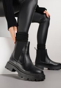 Born2be - Czarne Botki Sztyblety na Platformie Oppore. Okazja: na co dzień. Kolor: czarny. Materiał: jeans. Obcas: na platformie. Styl: elegancki, casual, rockowy, wizytowy. Wysokość obcasa: średni #1