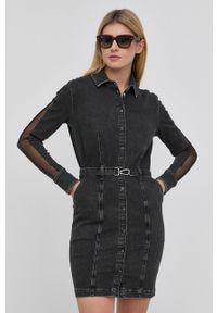 Patrizia Pepe sukienka jeansowa kolor szary mini dopasowana. Kolor: szary. Materiał: jeans. Długość rękawa: długi rękaw. Typ sukienki: dopasowane. Długość: mini #5