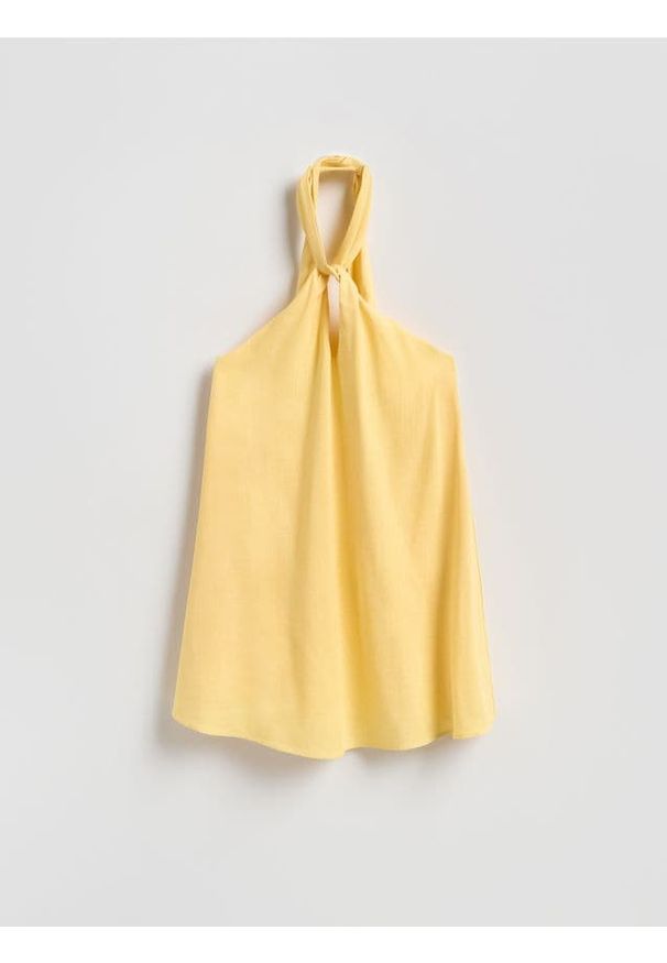 Reserved - Sukienka mini - jasnożółty. Kolor: żółty. Materiał: wiskoza, tkanina, len. Długość: mini