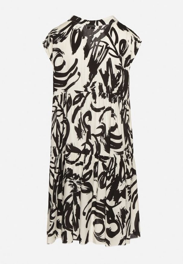 Born2be - Czarna Bawełniana Sukienka z Abstrakcyjnym Wzorem Lioraia. Okazja: na co dzień. Typ kołnierza: dekolt w kształcie V. Kolor: czarny. Materiał: bawełna. Długość rękawa: krótki rękaw. Typ sukienki: proste. Styl: casual, elegancki