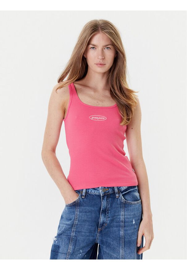 Guess Jeans Top W5YP35 KA0H1 Różowy Regular Fit. Kolor: różowy. Materiał: bawełna