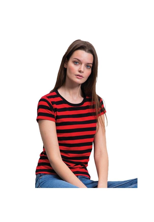 MANTIS - T-shirt Damski W Paski. Kolor: czerwony, czarny, wielokolorowy. Wzór: paski. Sport: turystyka piesza