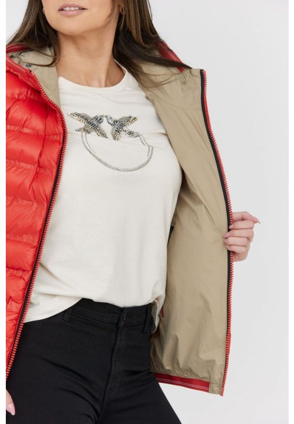 Blauer USA - BLAUER Pomarańczowo-beżowa dwustronna kurtka Stella reversible down jacket. Kolor: pomarańczowy. Materiał: puch