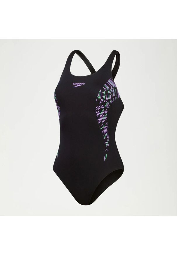 Damski kostium kąpielowy 1-częściowy Speedo Eco+ Placement Muscleback. Kolor: fioletowy, zielony, niebieski, wielokolorowy