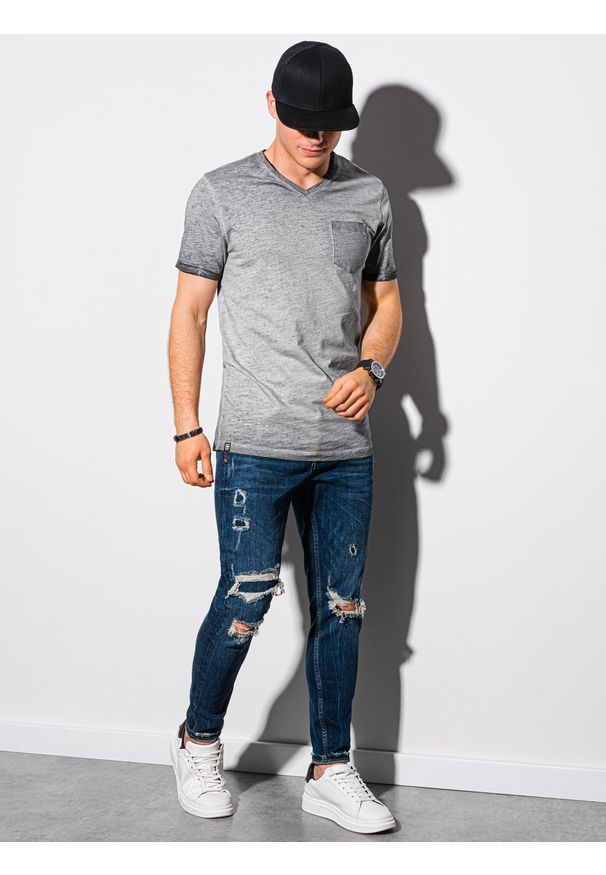 Ombre Clothing - T-shirt męski bawełniany S1388 - szary - XXL. Kolor: szary. Materiał: bawełna