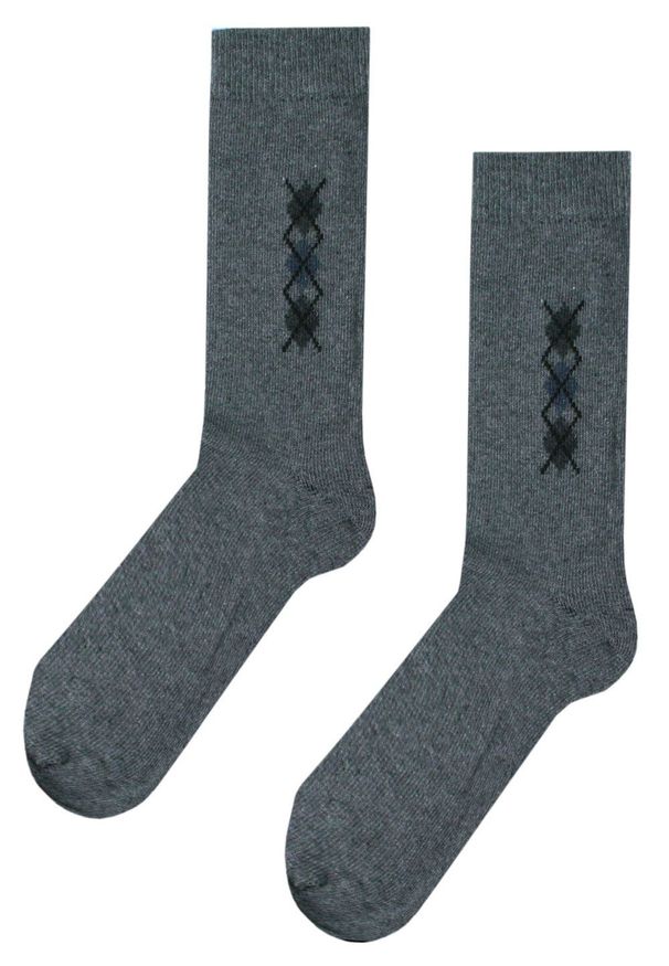 His Story - Ciepłe Wełniane Skarpetki Zimowe - Ciemny Popiel, Wzór Geometryczny. Materiał: wełna, elastan, poliamid. Wzór: geometria