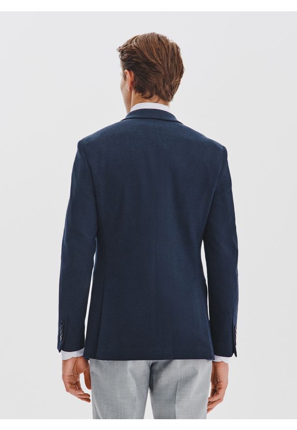 Pako Lorente - PAKO LORENTE – Granatowa żakardowa marynarka męska. Kolor: niebieski. Materiał: żakard