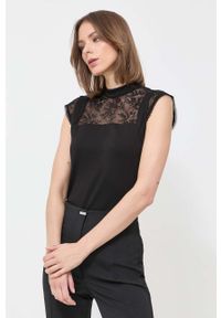 Morgan top damski kolor czarny. Okazja: na co dzień. Kolor: czarny. Materiał: koronka, materiał, wiskoza, dzianina. Wzór: gładki. Styl: casual #1