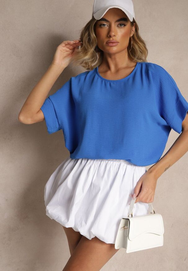 Renee - Niebieska Bluzka w Stylu Nietoperza Fadeasia. Okazja: na co dzień. Kolor: niebieski. Styl: casual