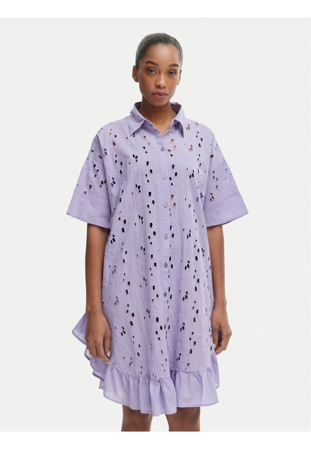 Iconique Sukienka letnia Emily IC26-001 Fioletowy jasny Relaxed Fit. Kolor: fioletowy. Materiał: bawełna. Sezon: lato