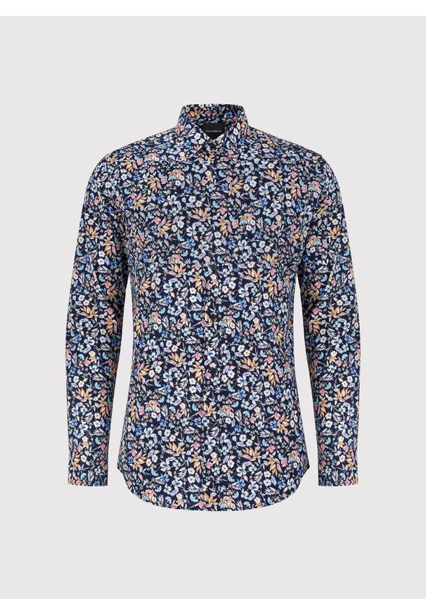 Pako Lorente - PAKO LORENTE - Granatowa koszula w kwiaty. Kolor: niebieski. Materiał: bawełna, elastan. Długość rękawa: długi rękaw. Długość: długie. Wzór: kwiaty