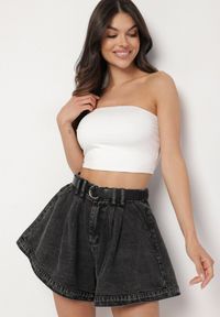 Born2be - Czarne Bawełniane Szorty z Wysokim Stanem i Paskiem Devne. Okazja: na co dzień. Stan: podwyższony. Kolor: czarny. Materiał: bawełna. Styl: casual #5