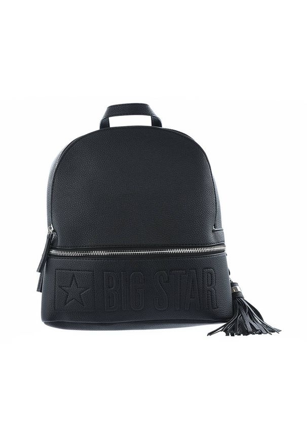 Big Star Accessories - Czarny Stylowy Plecak Damski Big Star. Kolor: czarny. Wzór: aplikacja. Dodatki: z frędzlami. Materiał: skórzane, z tłoczeniem. Styl: elegancki