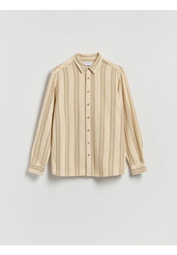 Reserved - Bawełniana koszula regular fit - beżowy. Kolor: beżowy. Materiał: bawełna