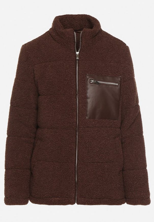 Born2be - Brązowa Futrzana Kurtka Pikowana w Stylu Baranka Olettana. Okazja: na co dzień. Kolor: brązowy. Materiał: futro. Styl: casual