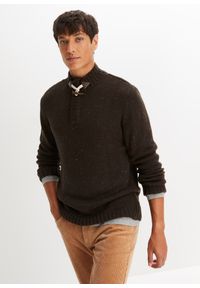 bonprix - Sweter z guzikiem kołkiem. Typ kołnierza: kołnierzyk stójkowy. Kolor: szary. Wzór: melanż #1