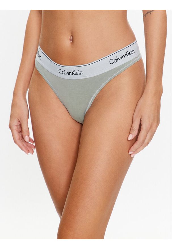 Calvin Klein Underwear Stringi 000QF7208E Zielony. Kolor: zielony. Materiał: bawełna